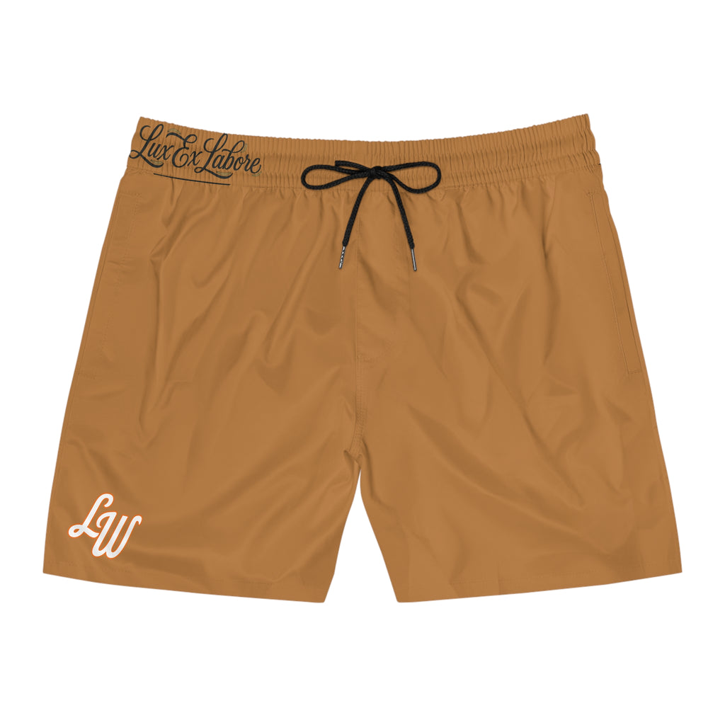 Men's Black Swim Shorts with Monogram "LW" – Mid-Length Quick-Dry Beach Trunks