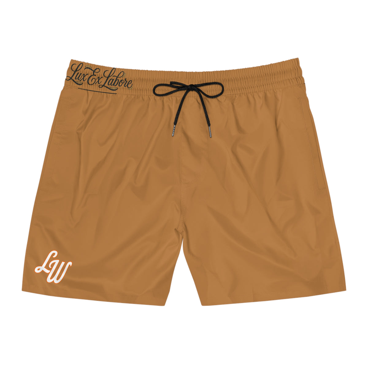 Men's Black Swim Shorts with Monogram "LW" – Mid-Length Quick-Dry Beach Trunks