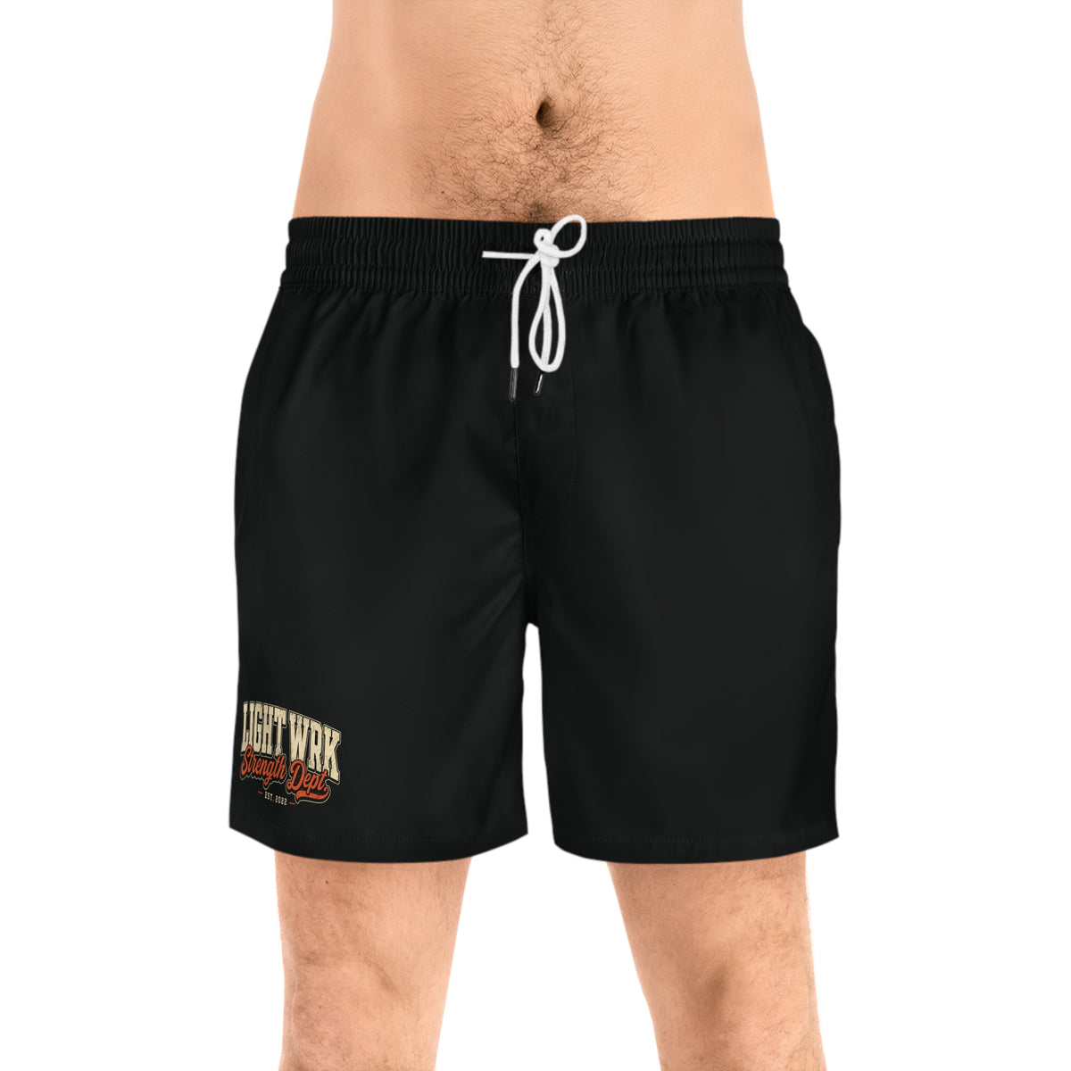 Men's Swim Shorts - 'Lightwrk Strength Days' Black Mid-Length Beach Trunks
