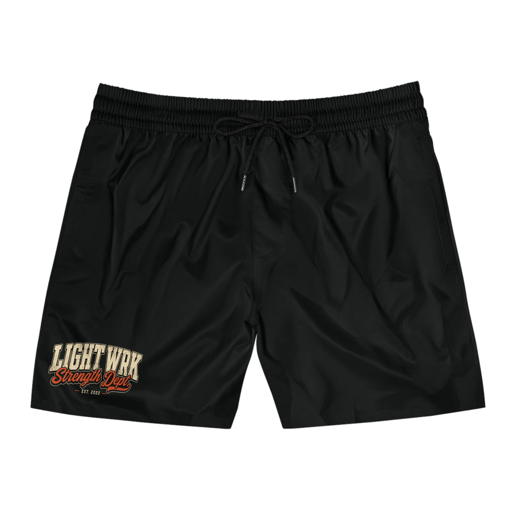 Men's Swim Shorts - 'Lightwrk Strength Days' Black Mid-Length Beach Trunks