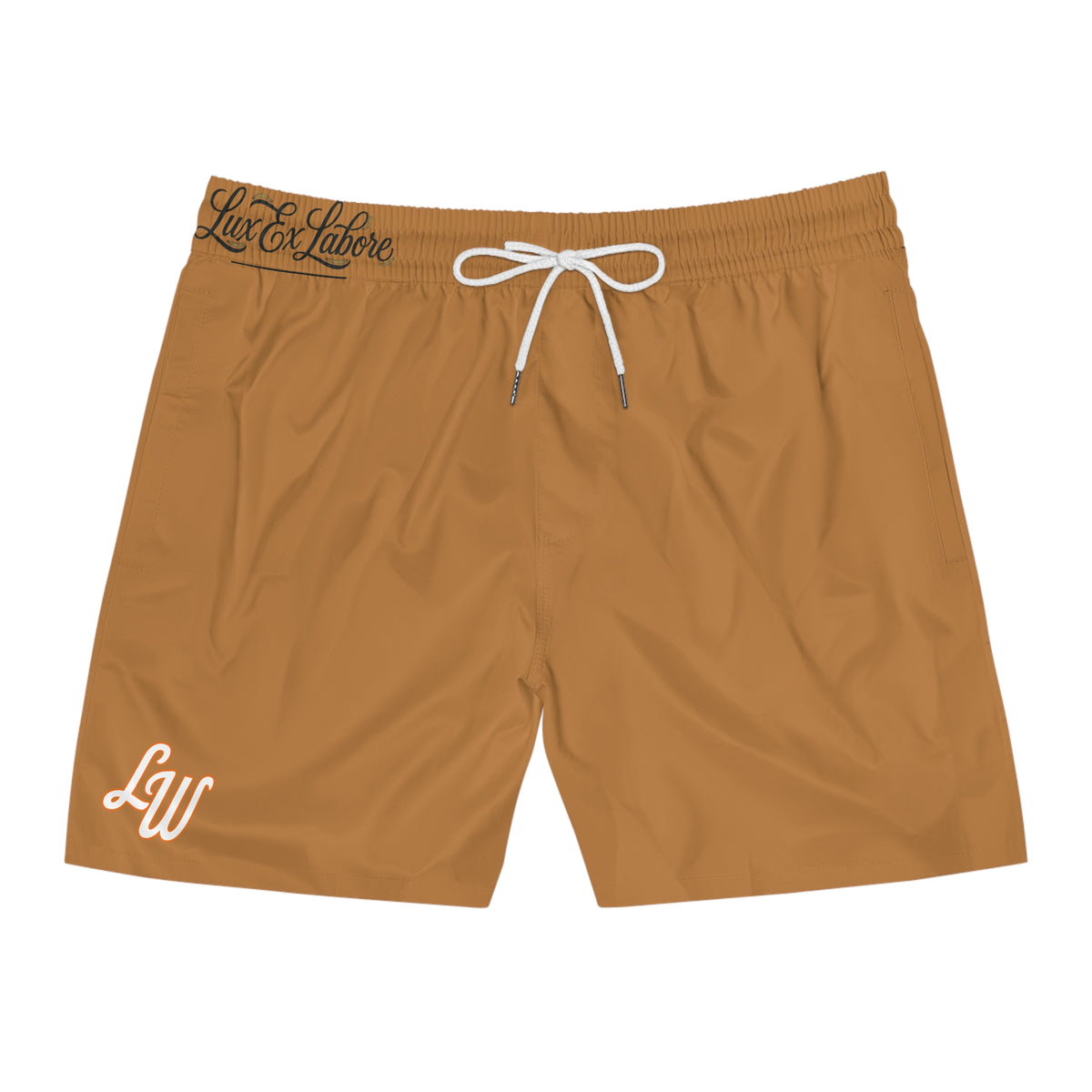Men's Black Swim Shorts with Monogram "LW" – Mid-Length Quick-Dry Beach Trunks