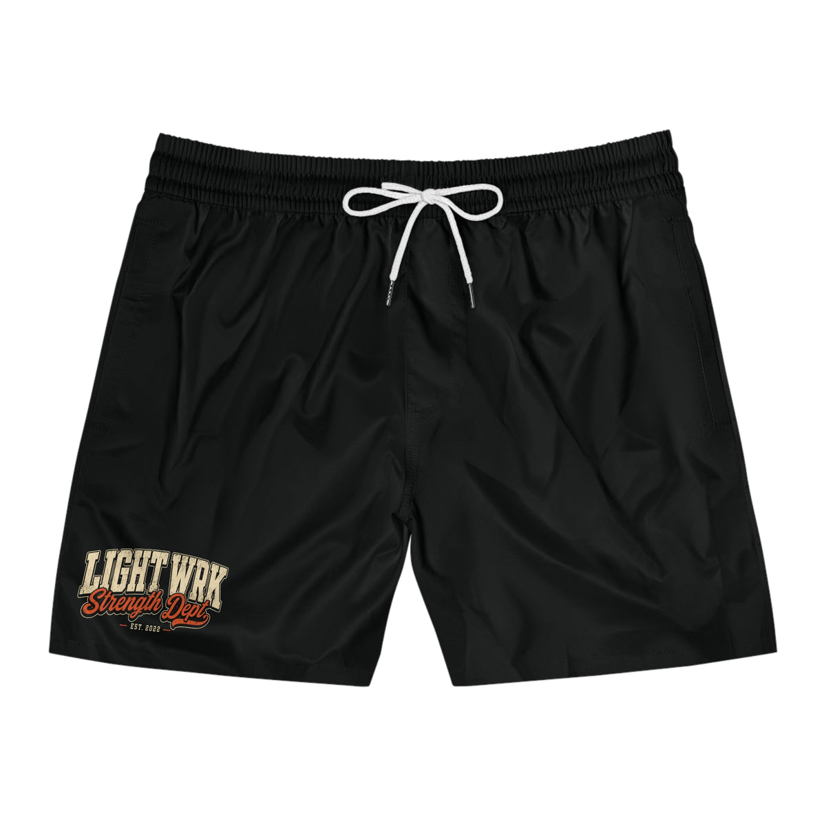 Men's Swim Shorts - 'Lightwrk Strength Days' Black Mid-Length Beach Trunks