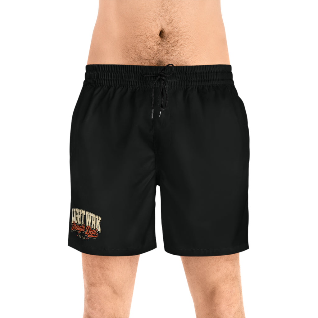 Men's Swim Shorts - 'Lightwrk Strength Days' Black Mid-Length Beach Trunks