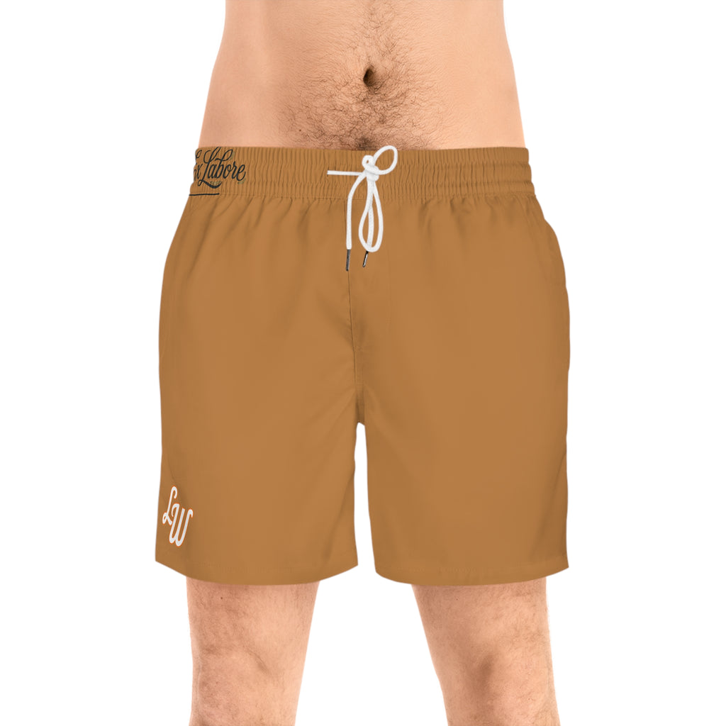 Men's Black Swim Shorts with Monogram "LW" – Mid-Length Quick-Dry Beach Trunks