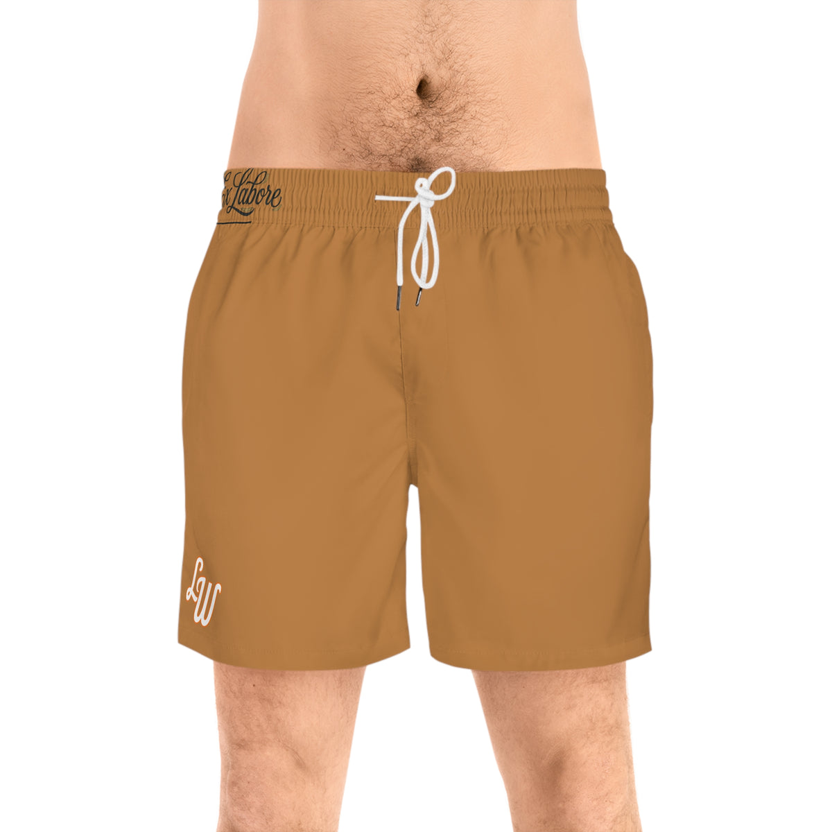 Men's Black Swim Shorts with Monogram "LW" – Mid-Length Quick-Dry Beach Trunks
