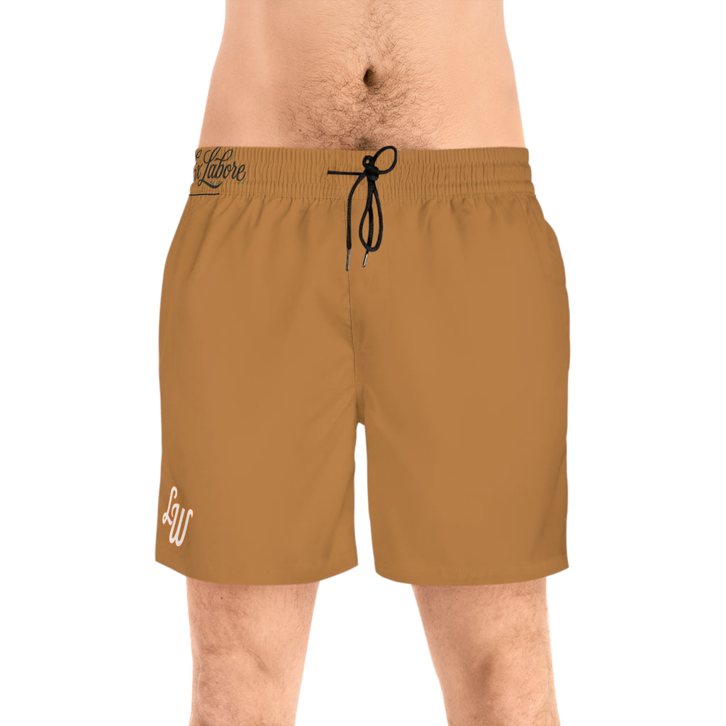 Men's Black Swim Shorts with Monogram "LW" – Mid-Length Quick-Dry Beach Trunks