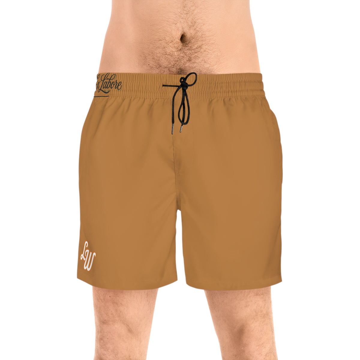 Men's Black Swim Shorts with Monogram "LW" – Mid-Length Quick-Dry Beach Trunks